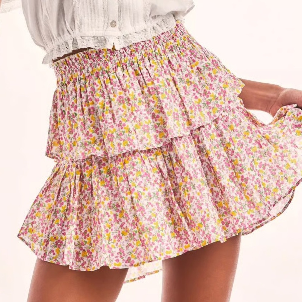 LoveShackFancy Pink Floral Mini Skirt